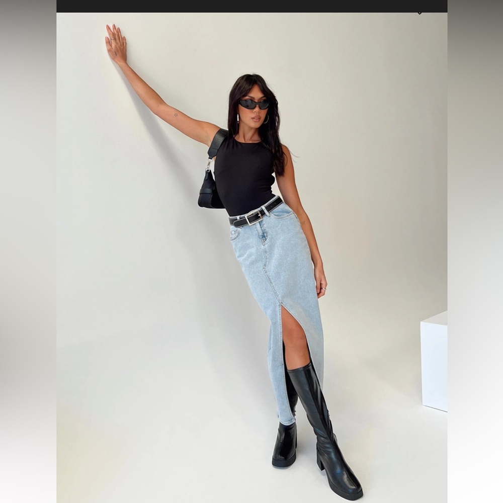 Princess Polly Maxi Skirt Light Wash Denim
